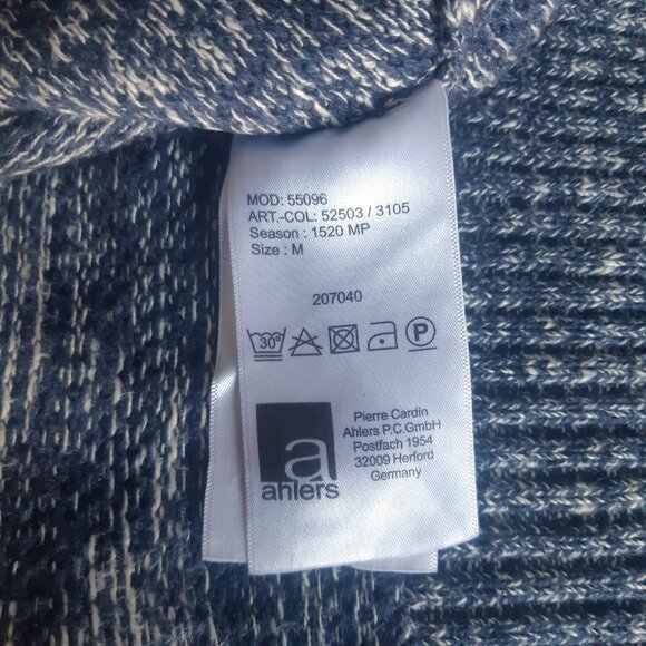 Pierre Cardin Blue & White 100% Cotton Sweater 4 Button, Partial Placket Zipper - Picture 8 of 15